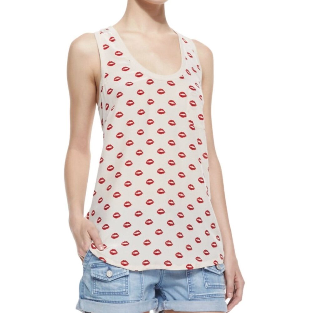 Joie Alicia silk tank blouse red lips print kiss Medium